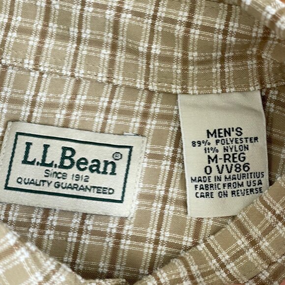 Vintage Mens LL Bean Seersucker Shirt Size Medium 90s Convertible Sleeves Beige - Picture 3 of 6